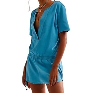 Free People | Pants & Jumpsuits | Nwt Free People Lainey Short Sleeve Vneck Drop  Waist Romper Size Small | Poshmark